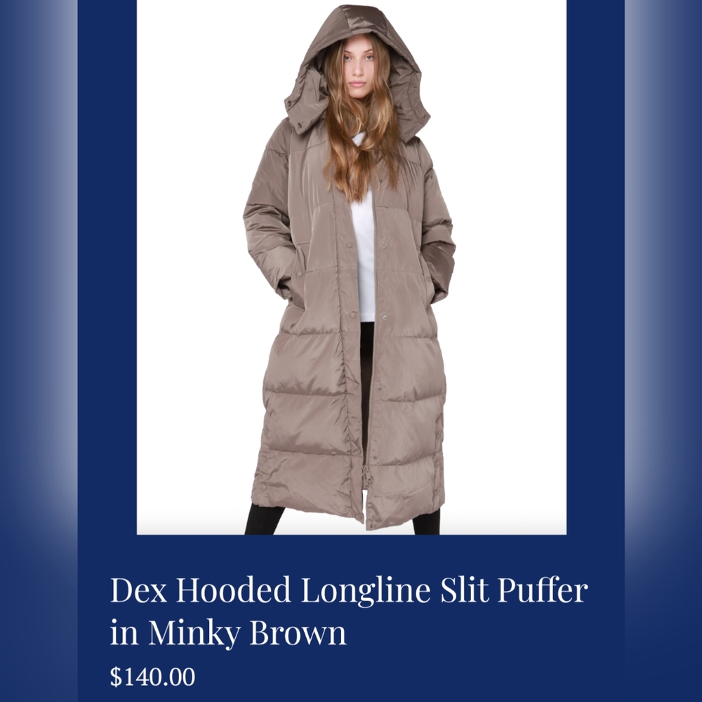 Dex Hooded Longline Slit Puffer in Minky Brown Size XL Boutique Item With Tag